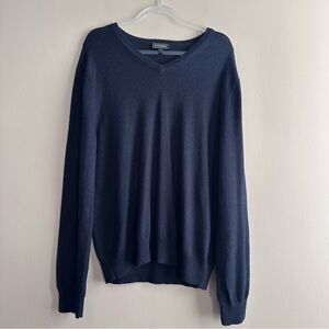 Express Navy Blue Extra Fine Merino Wool Classic V-neck Sweater Mens Large